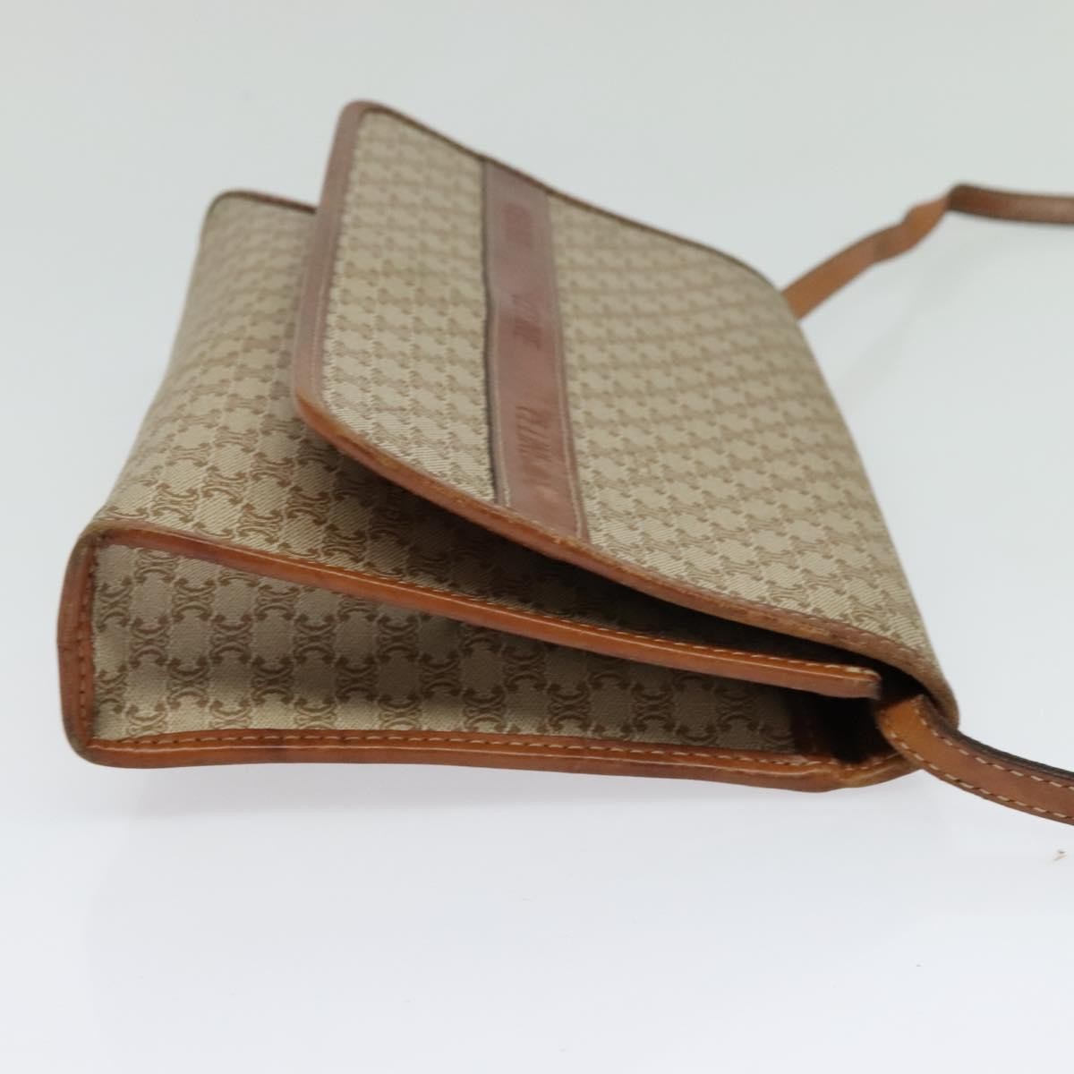 Celine Vintage Macadam Shoulder Bag Canvas and Leather, BEIGE, CANVAS, Shoulder bag