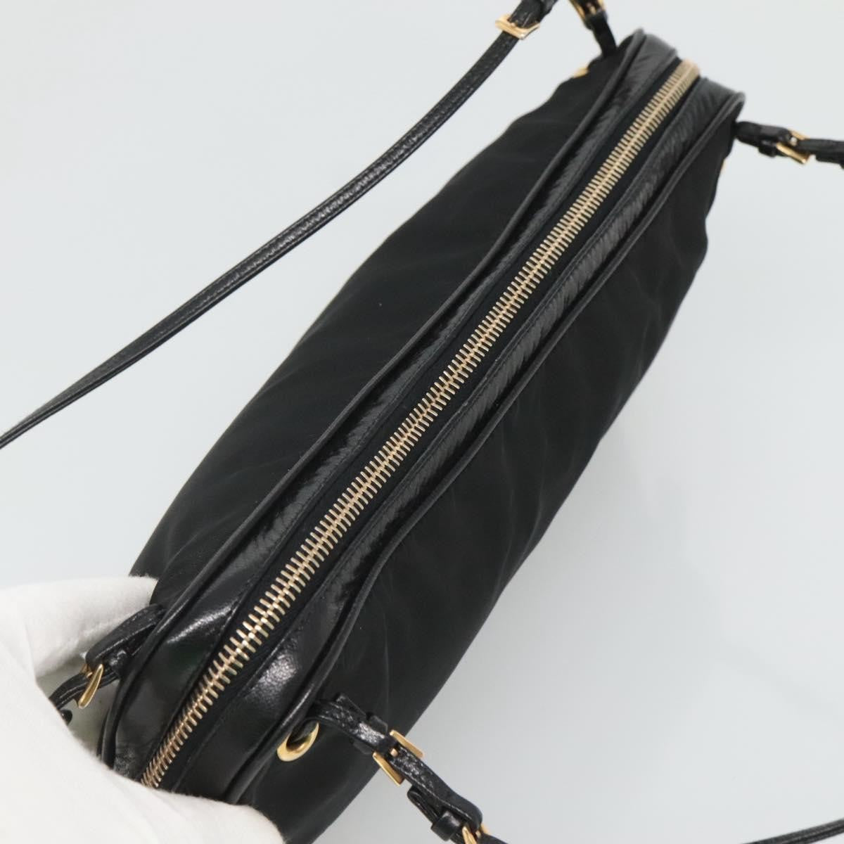 Prada SHOULDER BAG NYLON BLACK GOLD, Black, Nylon, Shoulder Bag