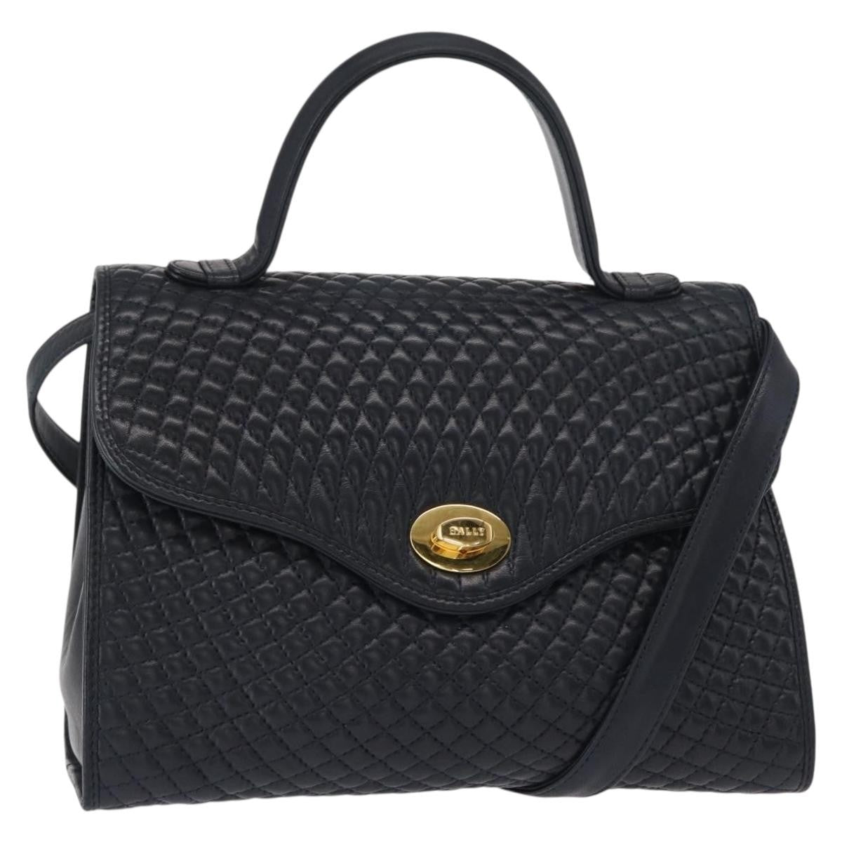 Bally Vintage Handbag Quilted Leather, NAVY, LEATHER, Handbag