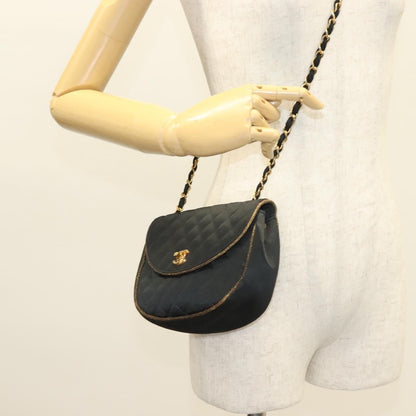 Chanel Vintage Half Moon Chain Bag Quilted Satin with Braided Detail, BLACK, SATIN, Handbag