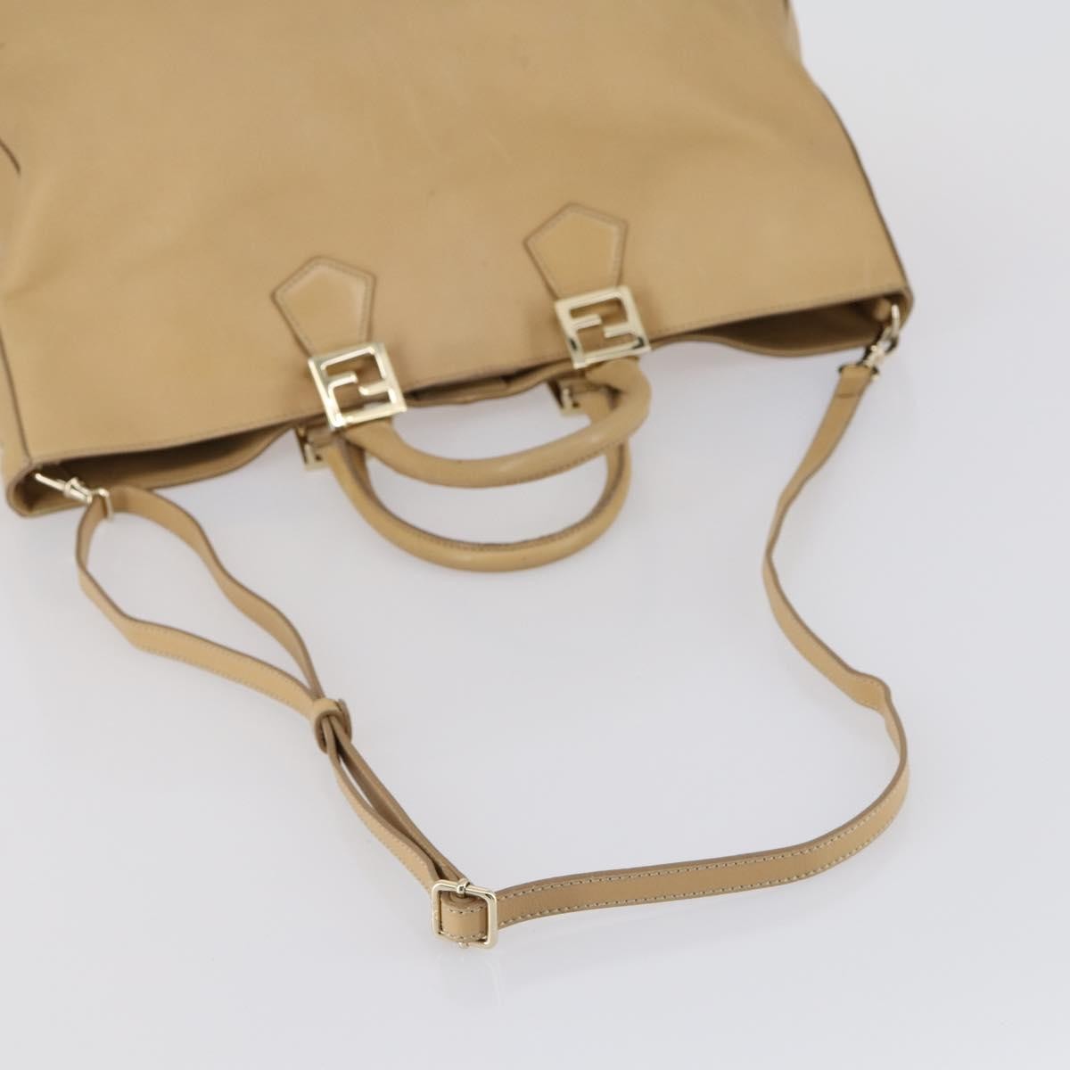 Fendi Twins Tote Leather, BEIGE, LEATHER, Tote bag