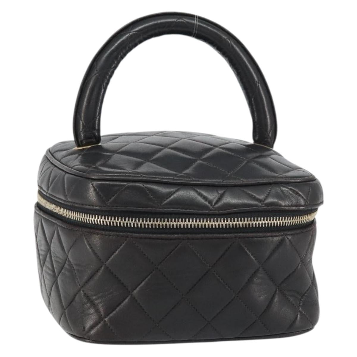 Chanel Vintage Cosmetic Case Quilted Lambskin, BLACK, LEATHER, Handbag