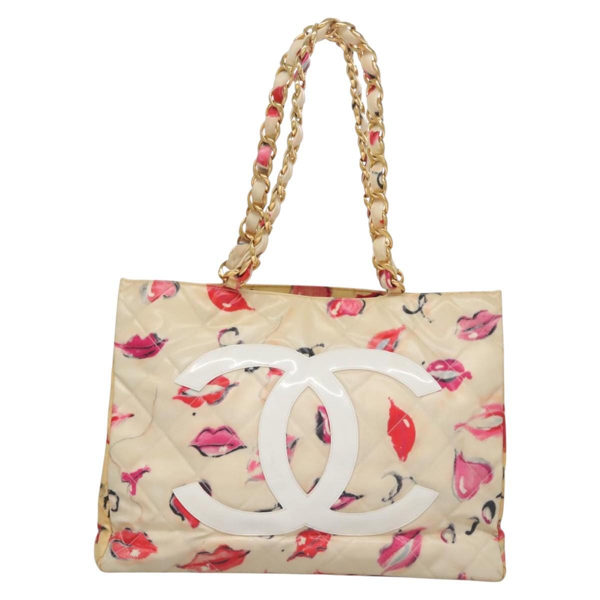 Chanel Vintage CC Chain Tote Printed patent leather, BEIGE, PATENT_LEATHER, Tote bag
