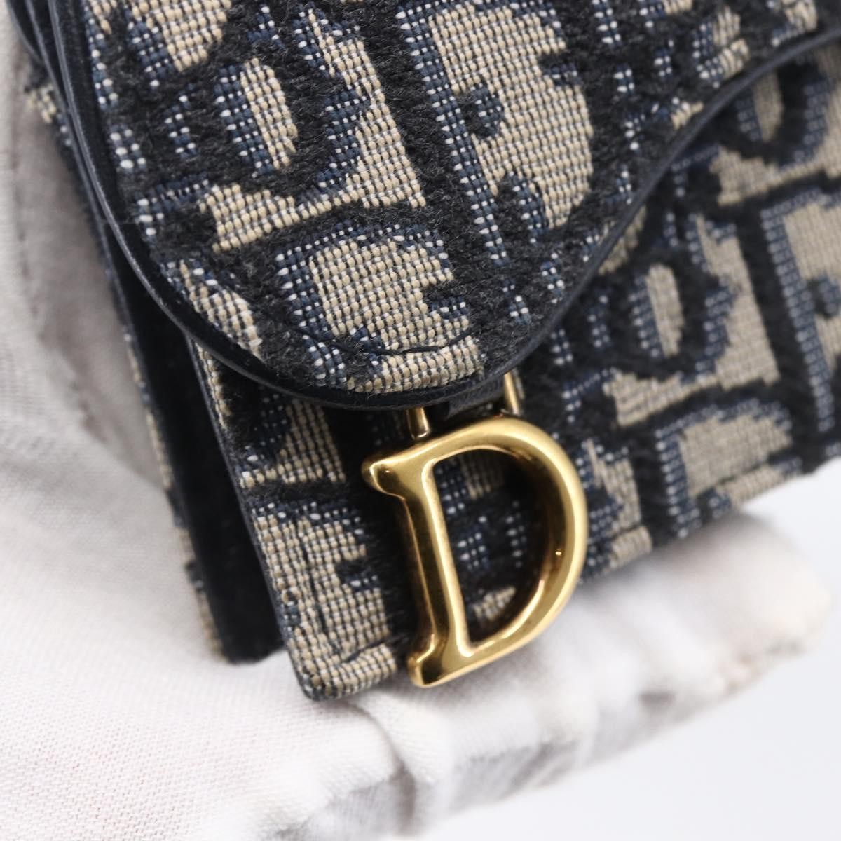 Christian Dior Saddle Card Case Oblique Canvas, NAVY, CANVAS, Card Holders