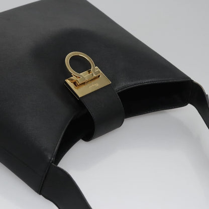 Salvatore Ferragamo Gancini Shoulder Bag Leather, BLACK, LEATHER, Shoulder bag