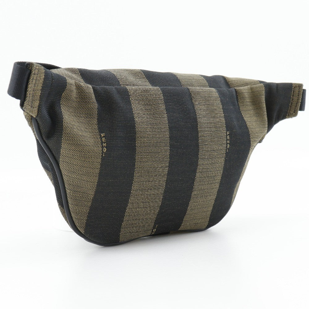 Fendi Front Pocket Waist Bag Pequin Canvas, BROWN, NYLON, Travel bag