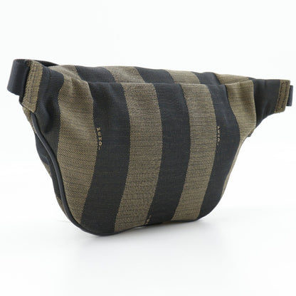 Fendi Front Pocket Waist Bag Pequin Canvas, BROWN, NYLON, Travel bag
