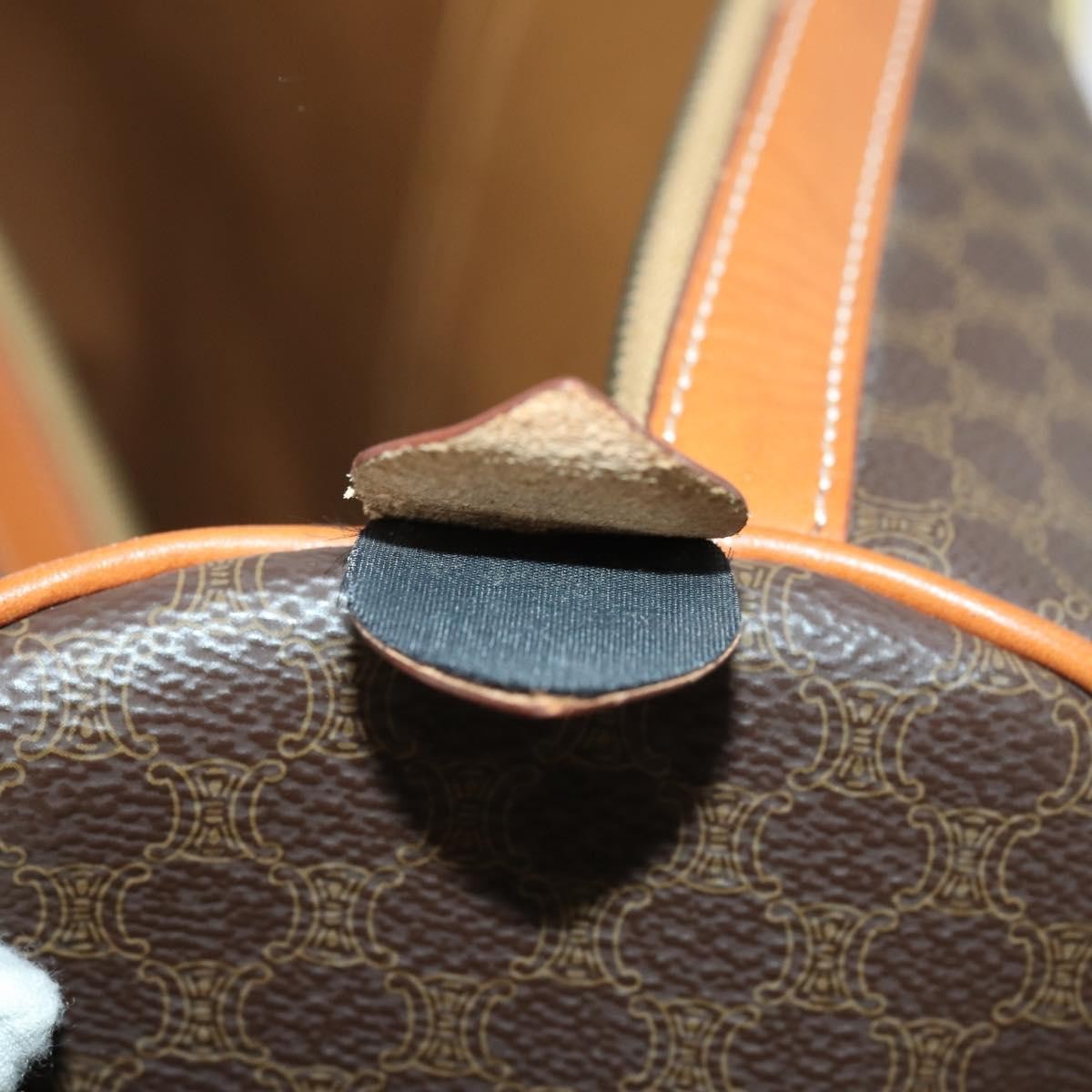 Celine Vintage Duffle Bag Macadam Coated Canvas, BROWN, PVC, Travel bag