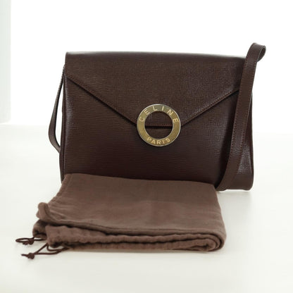 Celine Circle Logo Shoulder Bag Leather, BROWN, LEATHER, Shoulder bag
