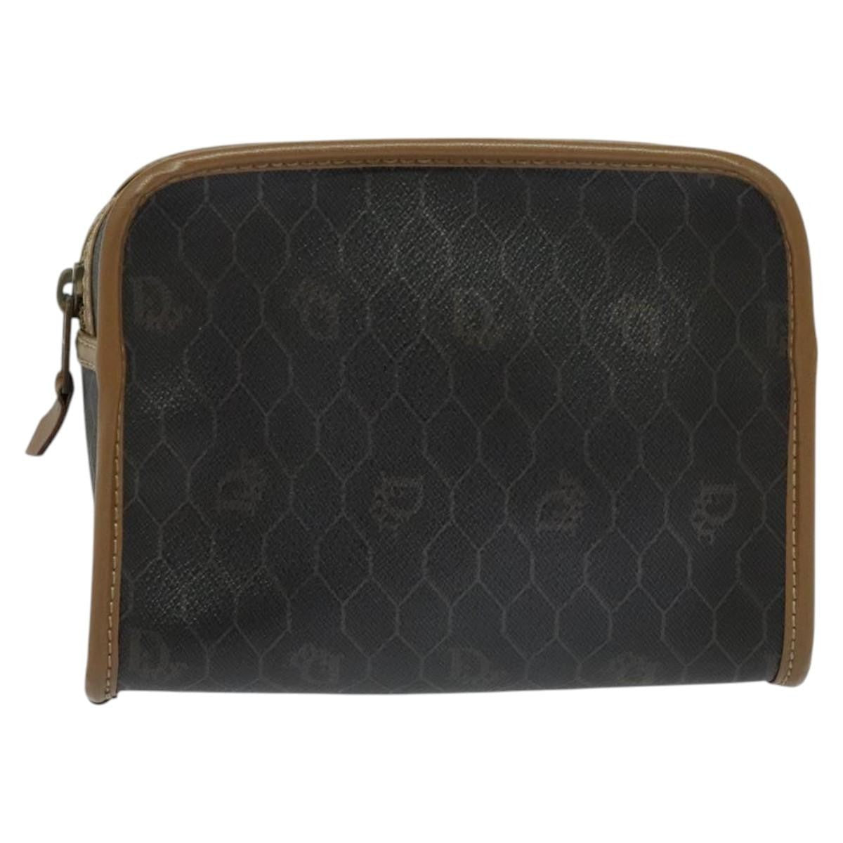 Christian Dior Vintage Honeycomb Zip Pouch Canvas and Leather, Black, Canvas, Clutch