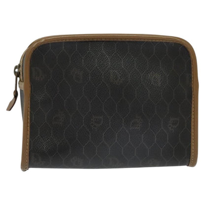 Christian Dior Vintage Honeycomb Zip Pouch Canvas and Leather, Black, Canvas, Clutch