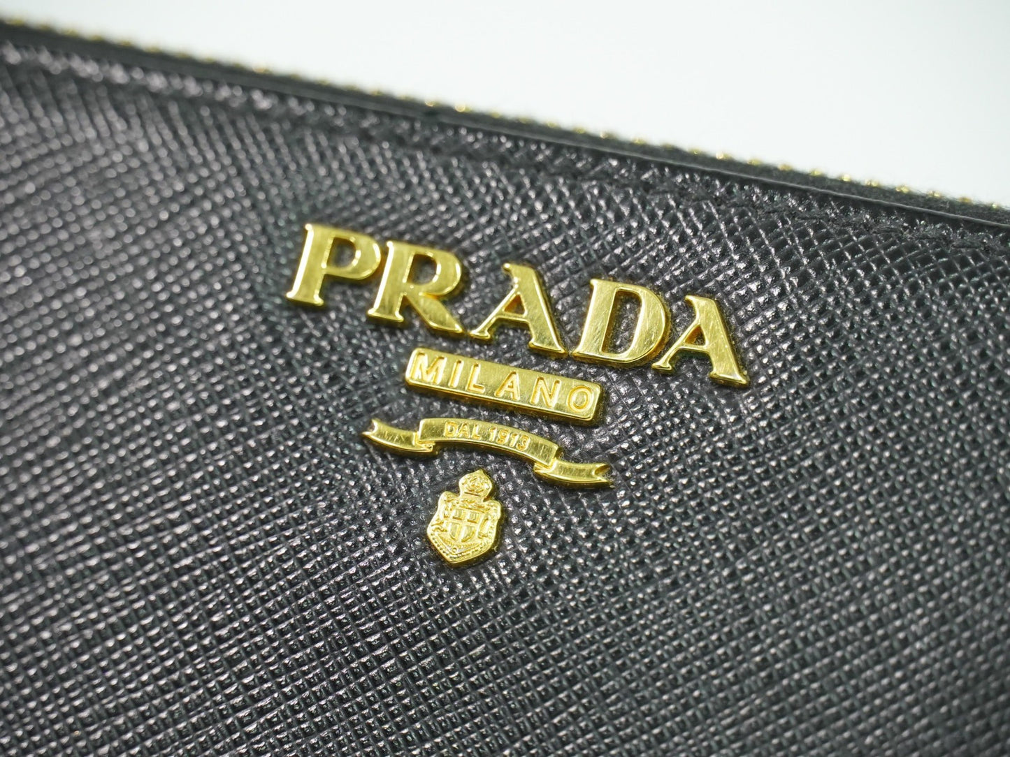 Prada Zip Around Tab Wallet Saffiano Leather, Black, Leather, Wallet