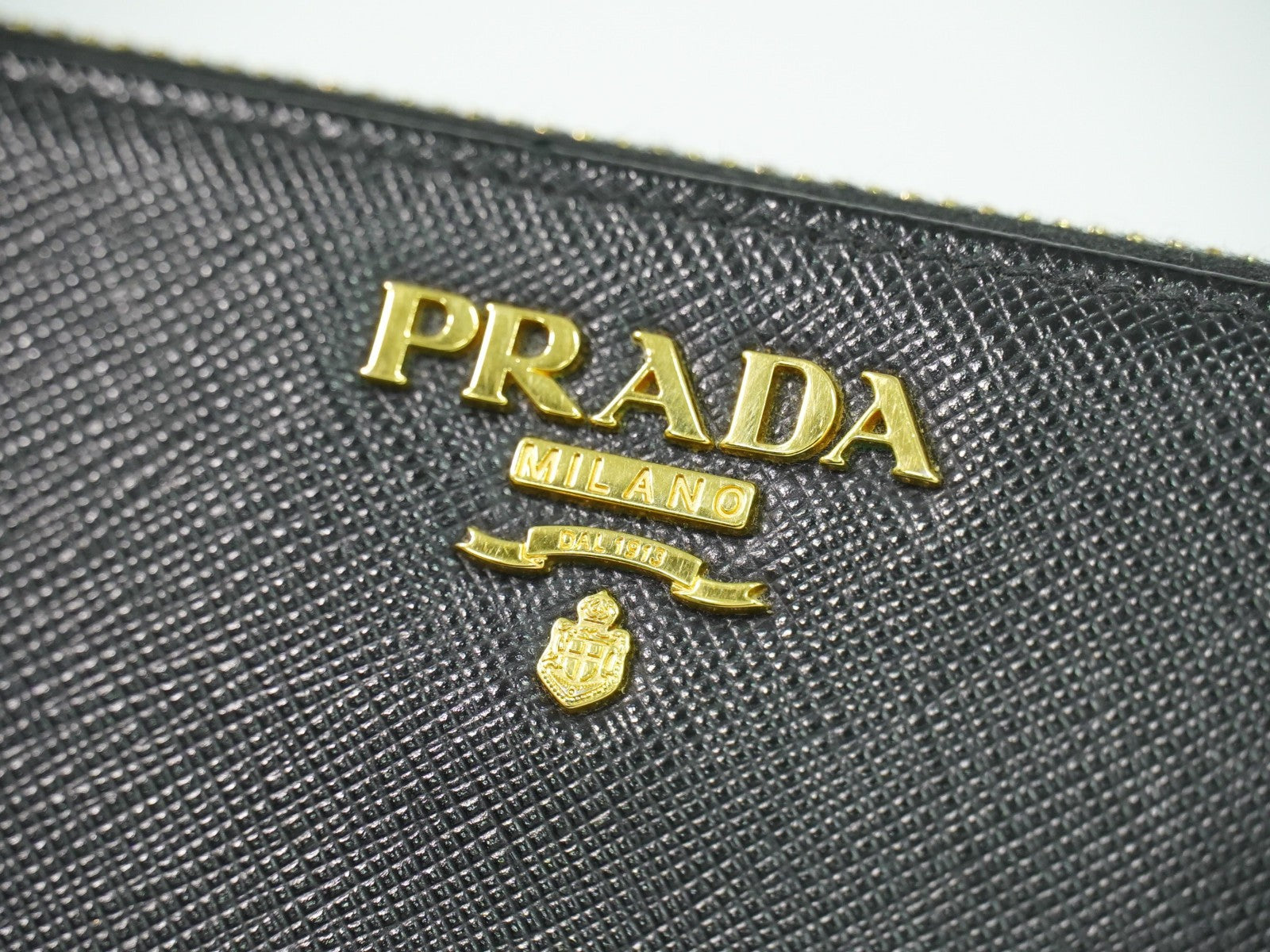 Prada Zip Around Tab Wallet Saffiano Leather, Black, Leather, Wallet