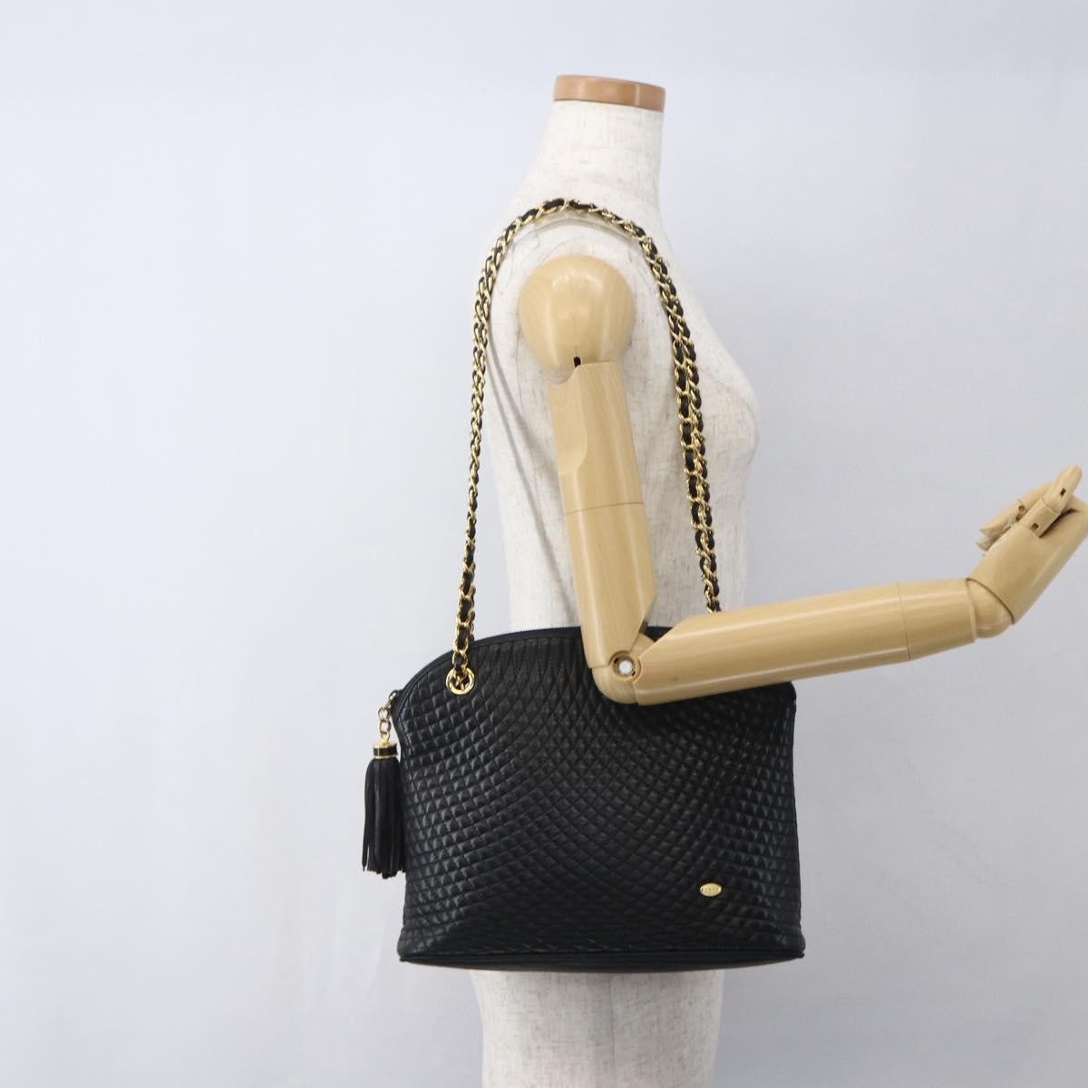 Bally Vintage Chain Shoulder Bag Quilted Leather, NAVY, LEATHER, Shoulder bag