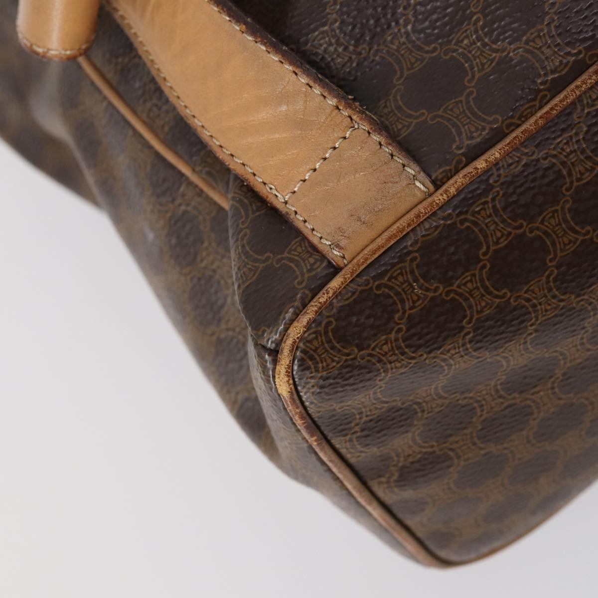 Celine Vintage Drawstring Flap Backpack Macadam Coated Canvas, BROWN, CANVAS, Backpack