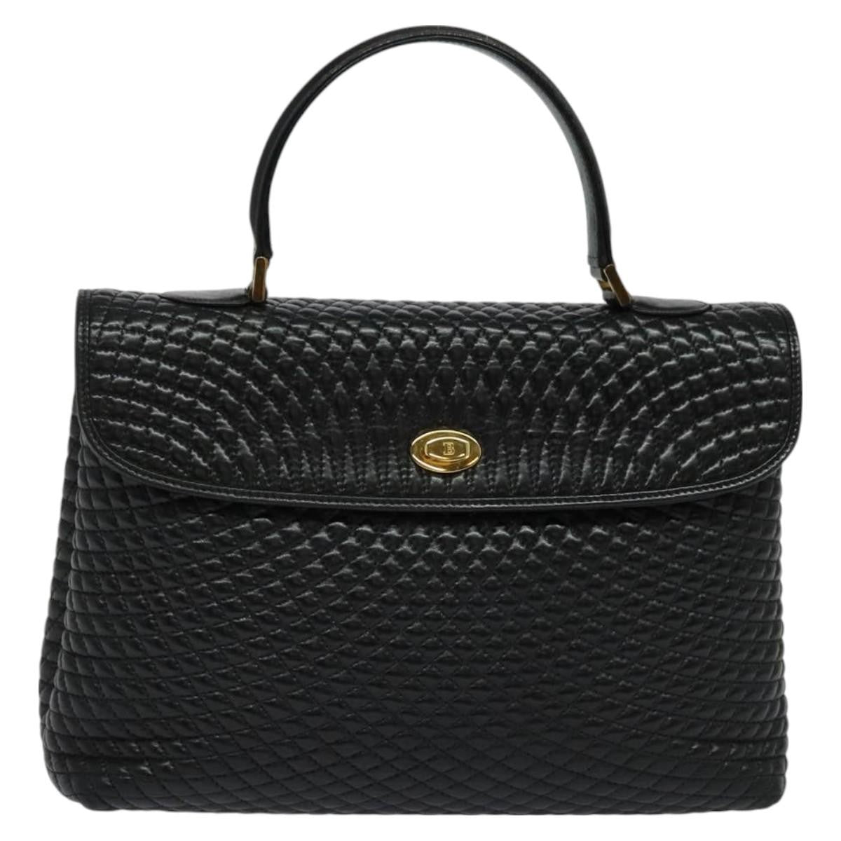 Bally Vintage Handbag Quilted Leather, BLACK, LEATHER, Handbag