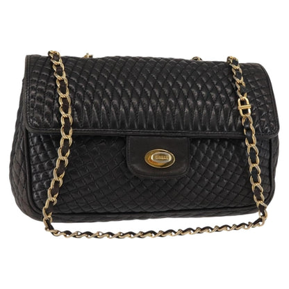 Bally Vintage Chain Shoulder Bag Quilted Leather, Black, Leather, Shoulder Bag