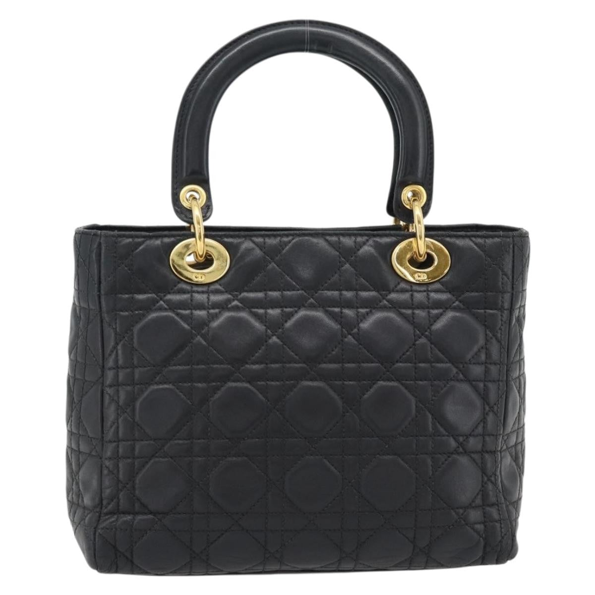 Christian Dior Lady Dior Bag Leather, Black, Leather, Handbag
