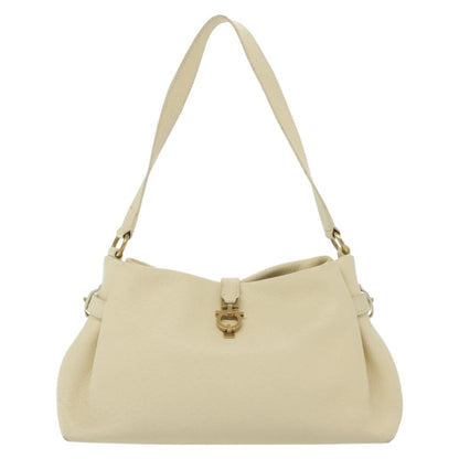 Salvatore Ferragamo Gancini Shoulder Bag Leather, WHITE, LEATHER, Shoulder bag