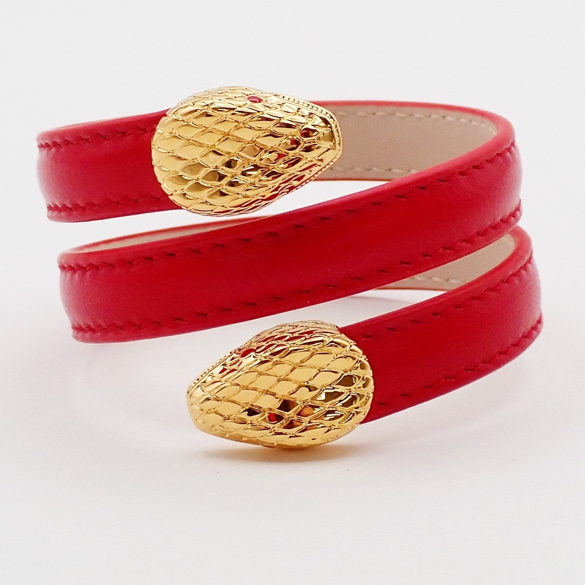 Bvlgari Serpenti Forever Double Wrap Bracelet Leather, RED, LEATHER, Bracelet