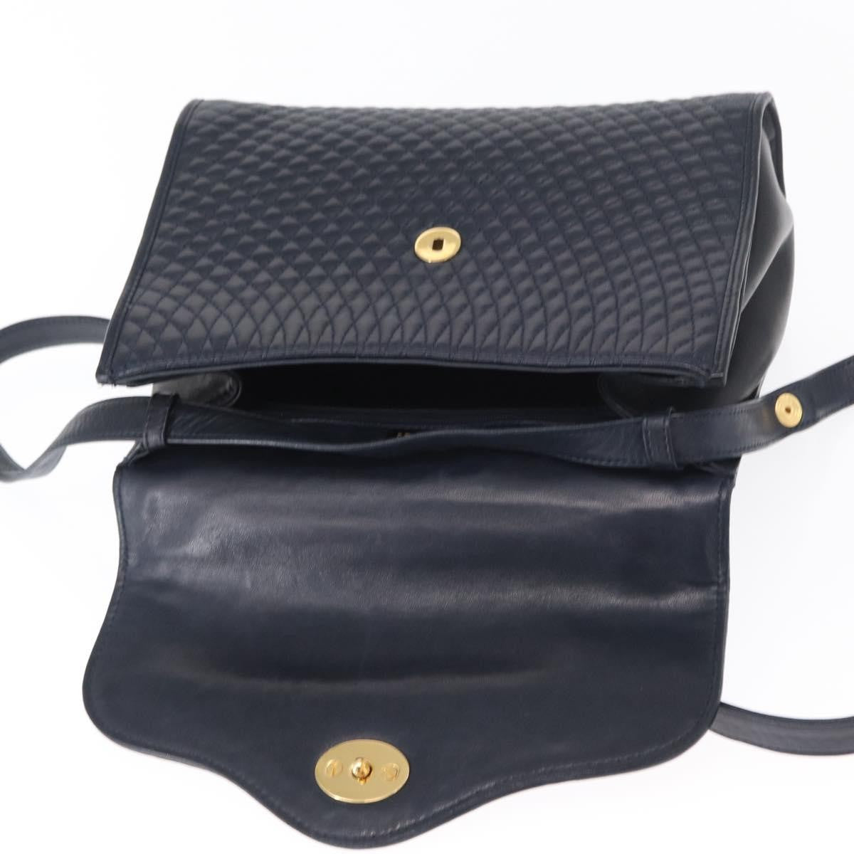 Bally Vintage Handbag Quilted Leather, NAVY, LEATHER, Handbag
