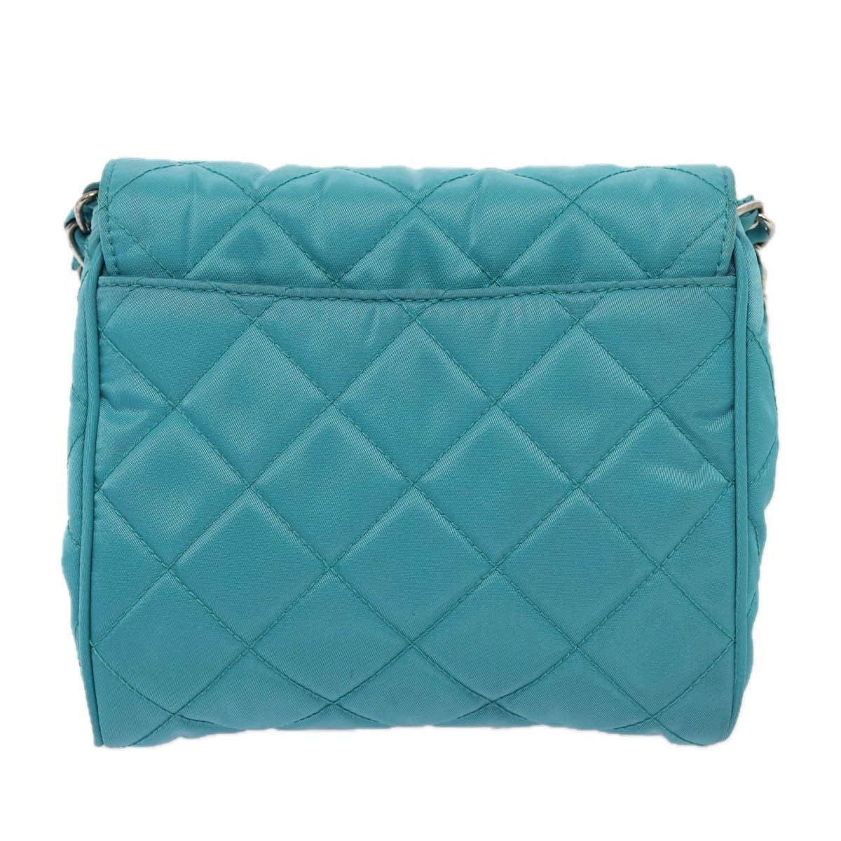 Prada Pushlock Chain Flap Bag Quilted Tessuto, Turquoise, Nylon, Shoulder Bag