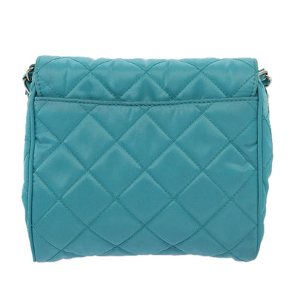 Prada Pushlock Chain Flap Bag Quilted Tessuto, Turquoise, Nylon, Shoulder Bag