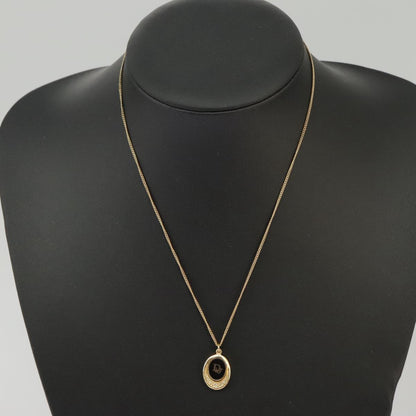 Christian Dior Vintage Logo Round Pendant Necklace Metal and Crystals, GOLD, METAL, Necklace