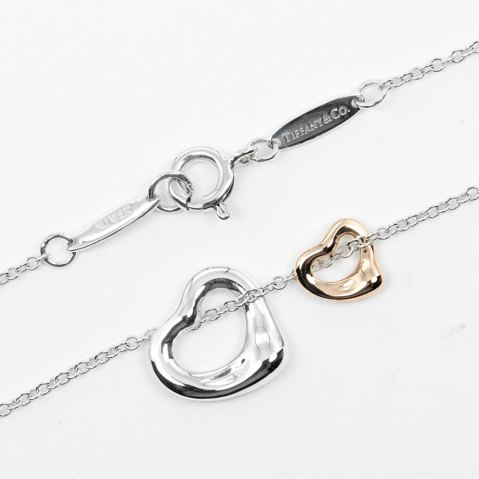 Tiffany & Co. Elsa Peretti Double Open Heart Pendant Necklace Sterling Silver and 18K Rose Gold, SILVER, SILVER, Necklace