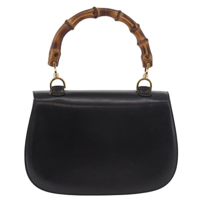 Gucci Vintage Convertible Bamboo Top Handle Bag Leather, Black, Leather, Handbag
