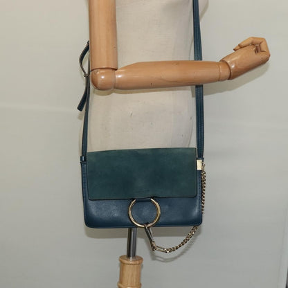 Chloe Faye Shoulder Bag Leather and Suede, TURQUOISE, SUEDE, Shoulder bag