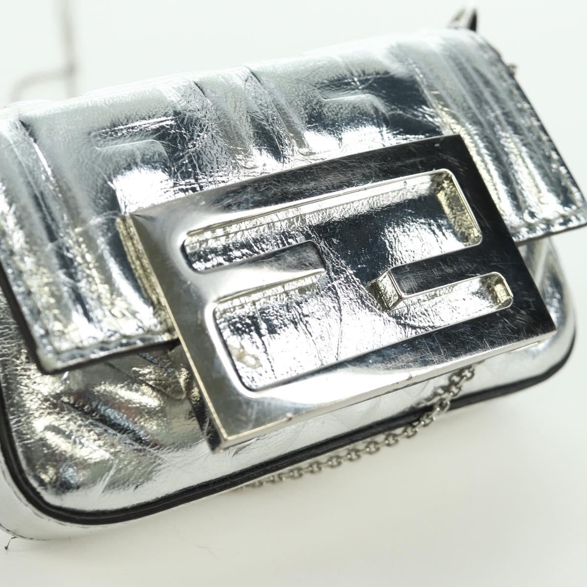 Fendi Chain Baguette Charm Bag Zucca Embossed Leather, SILVER, CANVAS, Clutche & pouche