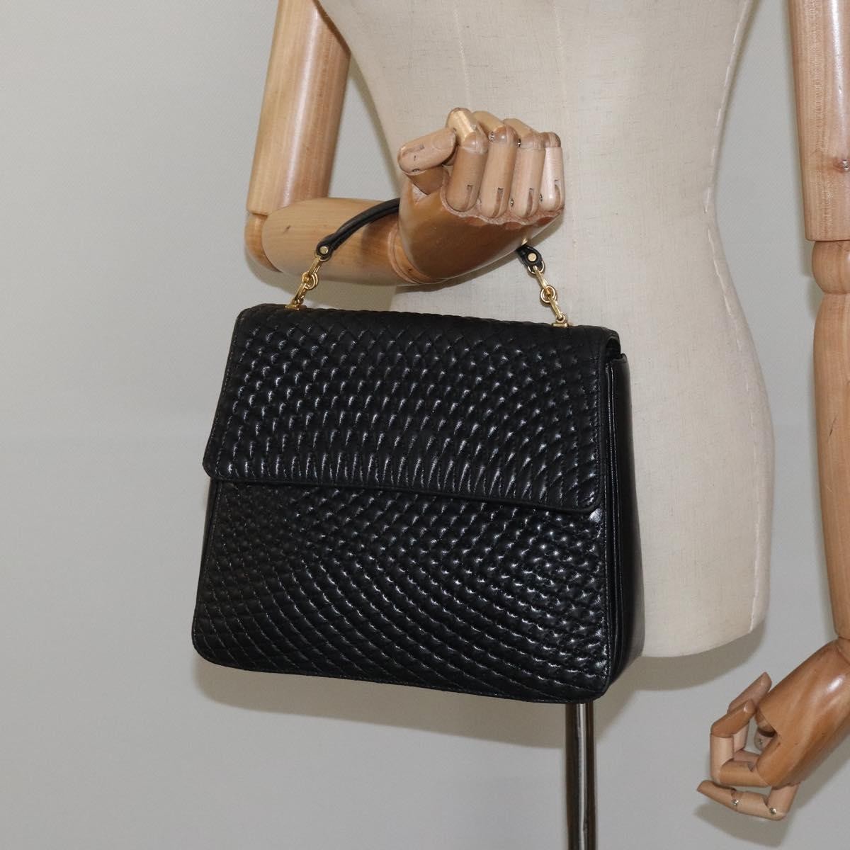 Bally Vintage Flap Handbag Quilted Leather, BLACK, LEATHER, Handbag