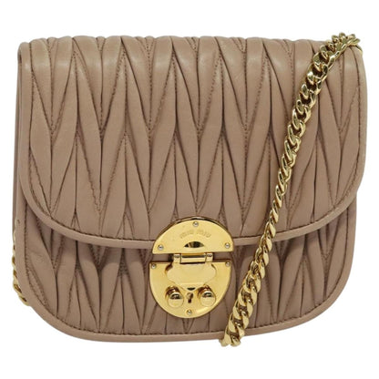 Miu Miu Chain Flap Crossbody Bag Matelasse Leather, BEIGE, LEATHER, Crossbody bag