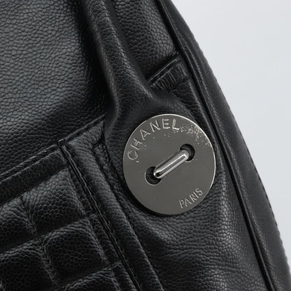 Chanel Vintage Button Tote Quilted Caviar, BLACK, LEATHER, Tote bag