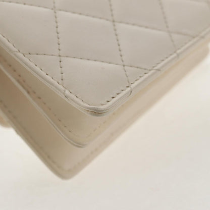 Chanel Camellia Bow Flap Card Holder with Chain Quilted Lambskin, WHITE, LEATHER, Shoulder bag