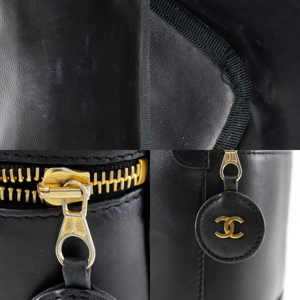 Chanel Vintage Cosmetic Case Leather, BLACK, LEATHER, Clutche & pouche