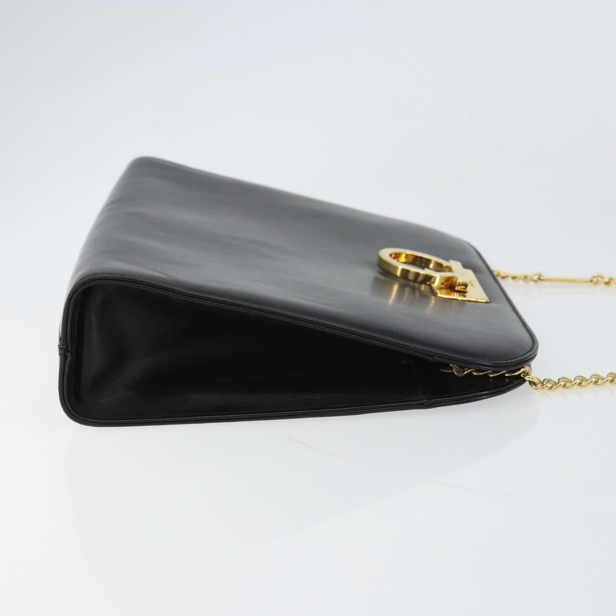 Salvatore Ferragamo Vintage Gancini Chain Shoulder Bag Leather, BLACK, LEATHER, Shoulder bag