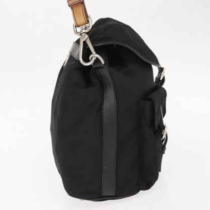Prada Double Pocket Drawstring Shoulder Bag Tessuto, Black, Nylon, Shoulder Bag