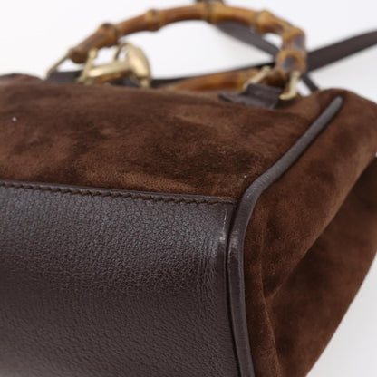 Gucci Vintage Bamboo Front Pocket Tote Suede, BROWN, SUEDE, Handbag