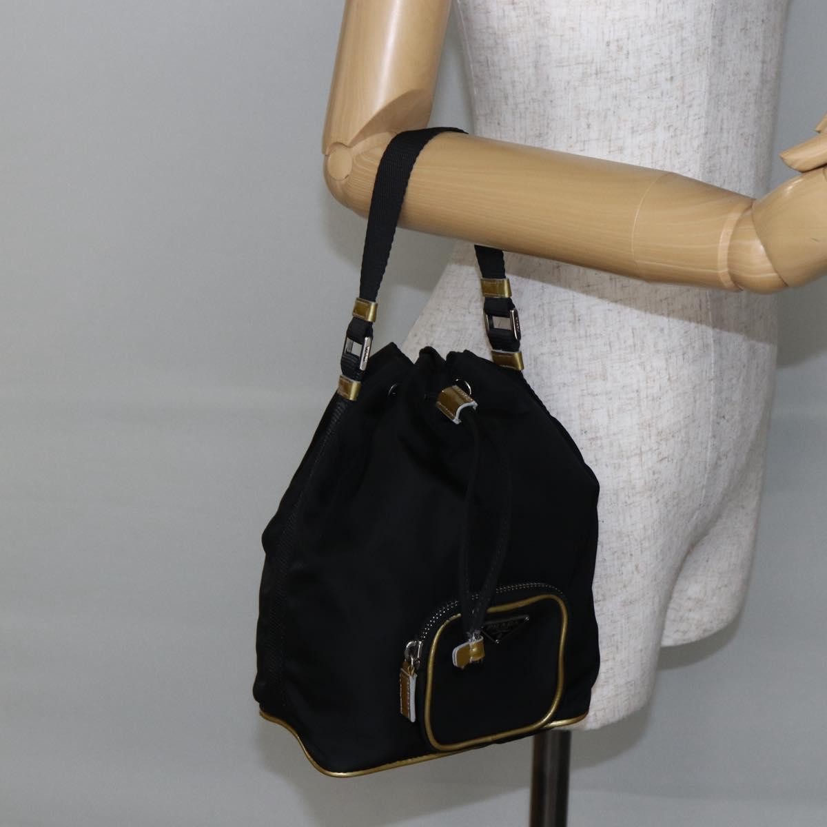 Prada Duet Drawstring Bucket Bag Tessuto, BLACK, NYLON, Handbag