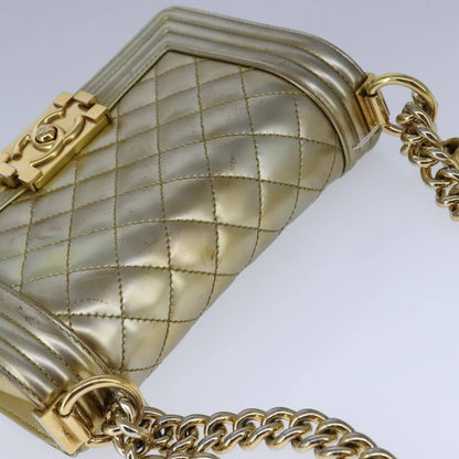 Chanel Boy Flap Bag Quilted Patent, GOLD, PATENT_LEATHER, Shoulder bag