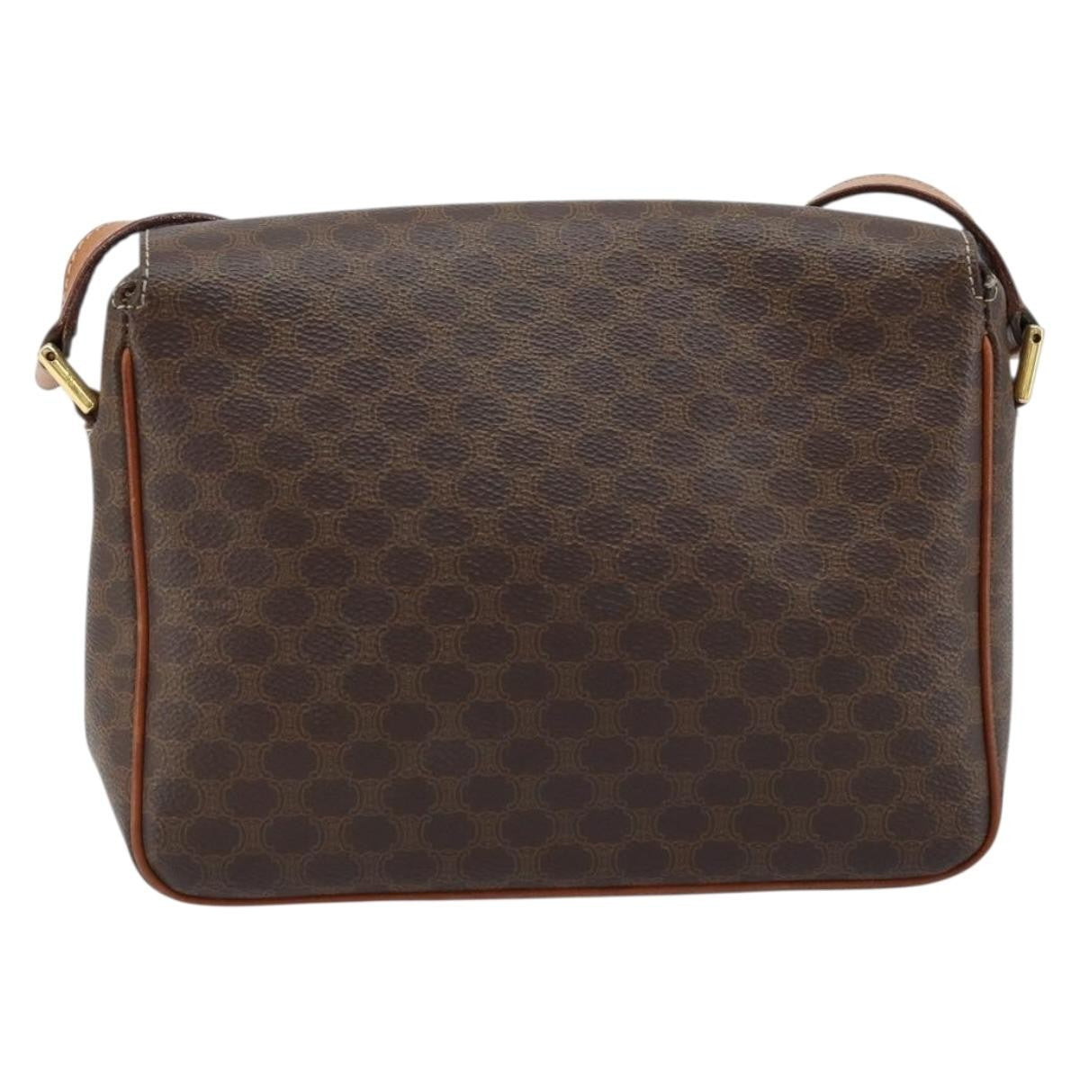 Celine Vintage Macadam Circle Logo Shoulder Bag Canvas and Leather, BROWN, CANVAS, Shoulder bag