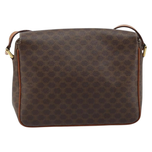Celine Vintage Macadam Circle Logo Shoulder Bag Canvas and Leather, BROWN, CANVAS, Shoulder bag