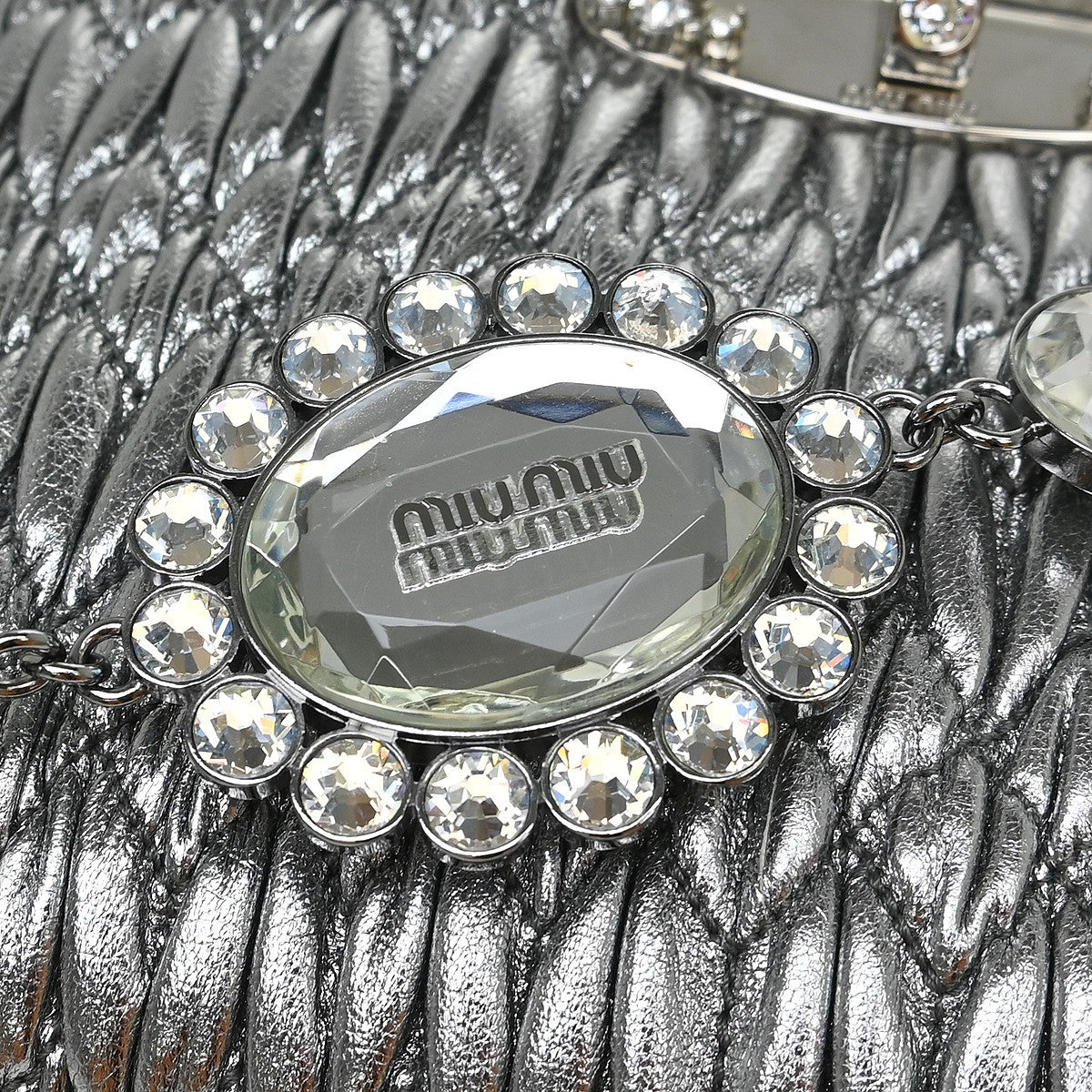 Miu Miu Nappa Matelassè Leather, Silver, Leather, Handbag