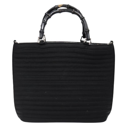 Gucci Vintage Bamboo Handle Bag Nylon, Black, Nylon, Handbag