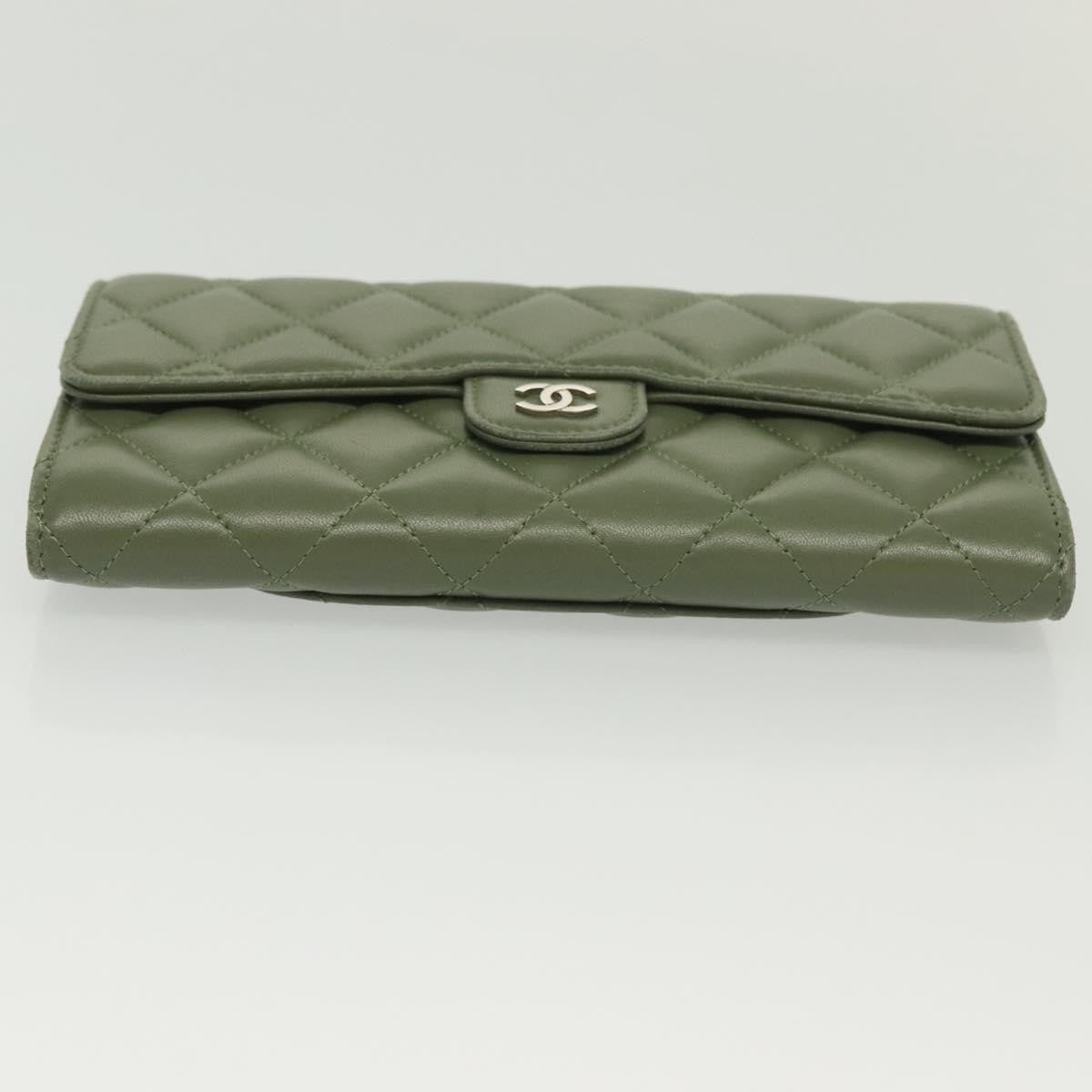 Chanel CC Gusset Classic Flap Wallet Quilted Lambskin, GREEN, LEATHER, Wallets