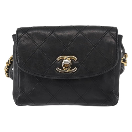 Chanel Vintage CC Flap Waist Bag Quilted Leather, BLACK, LEATHER, Clutche & pouche