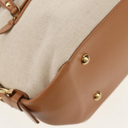 Salvatore Ferragamo Vintage Fiamma Satchel Canvas and Leather, BEIGE, CANVAS, Handbag