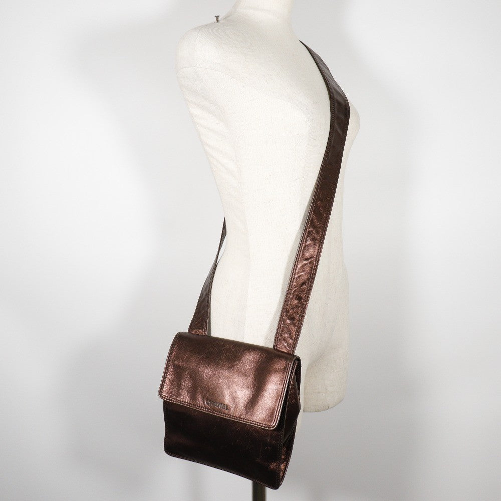 Chanel Vintage Flat Crossbody Bag Leather, BROWN, LEATHER, Crossbody bag